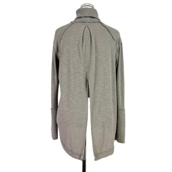 SOLD! Free People Tara Split Back Turtleneck Top Taupe - Picture 5 of 12